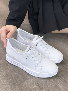 显瘦一脚蹬懒人鞋 内增高小白鞋 女真皮春秋透气坡跟百搭运动休闲鞋