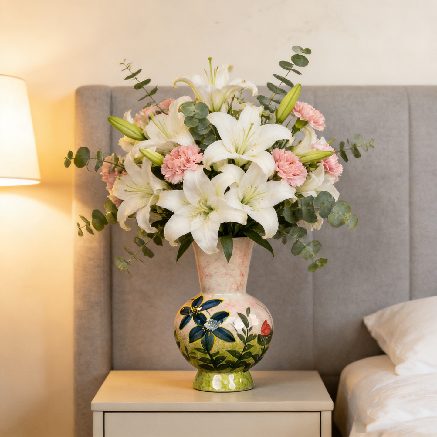 景德镇手绘天球樱花粉陶瓷餐桌水培花瓶摆件客厅插花轻奢高级感,家居饰品,花瓶,淘宝优惠券,粉丝福利购,淘宝优惠卷