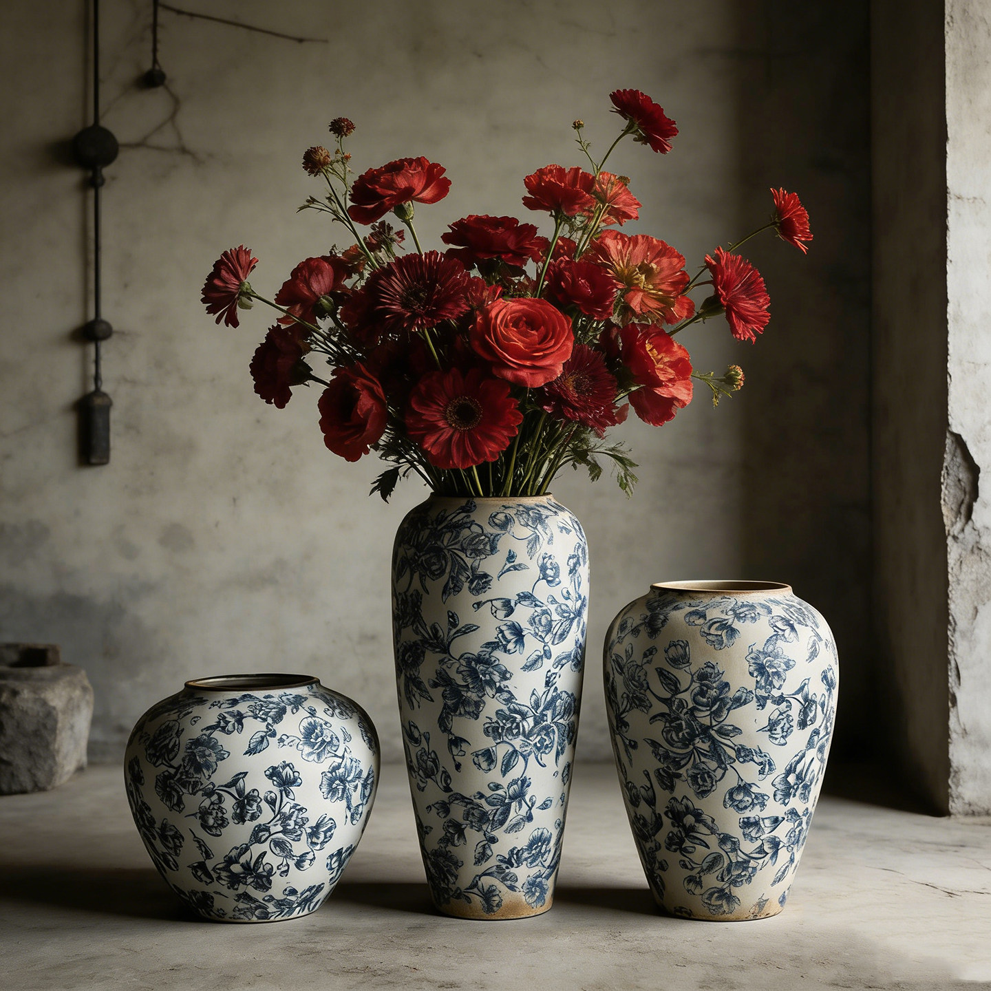 景德镇中式三件套陶瓷餐桌水培玄关花瓶摆件客厅插花轻奢高级感,家居饰品,花瓶,淘宝优惠券,粉丝福利购,淘宝优惠卷