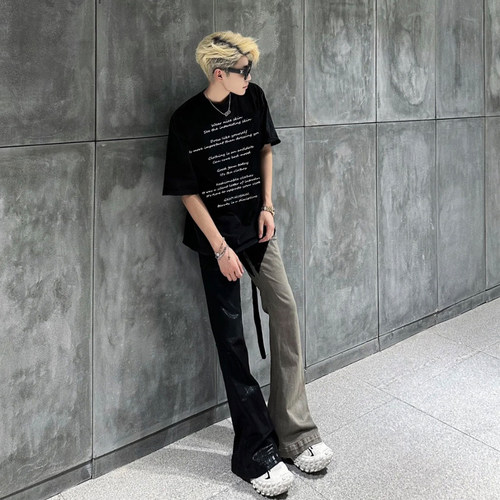 GENTNOBKIN 23SS字母标语t恤短袖男士夏季宽松潮流cleanfit小众黑