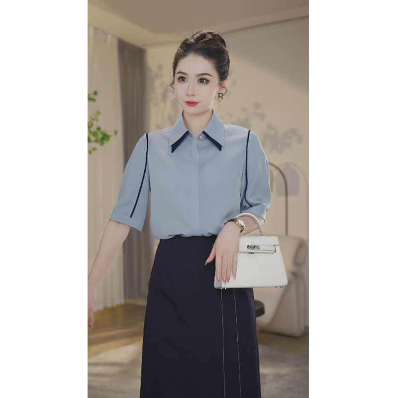 曼贝衬衫女2026新款夏季气质女士上衣蝴蝶结温柔风衬衣8592923