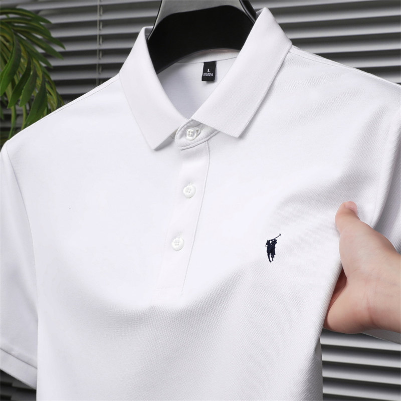 Paul POLO shirt, short sleeve, men's solid color cotton small horse label embroidered lapel T-shirt, Korean version youth slimming style, cool and stylish thumbnail 3