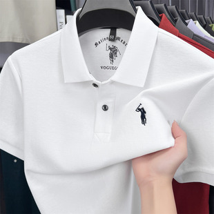 正品保罗刺绣马标翻领短袖POLO衫男纯棉商务白色百搭半袖T恤潮流