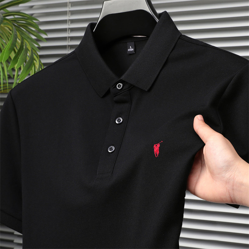 Paul POLO shirt, short sleeve, men's solid color cotton small horse label embroidered lapel T-shirt, Korean version youth slimming style, cool and stylish thumbnail 6