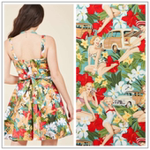 绿沙滩女郎 全棉 印花 服装 DIY手工 欧美复古 面料 高密弹力府绸