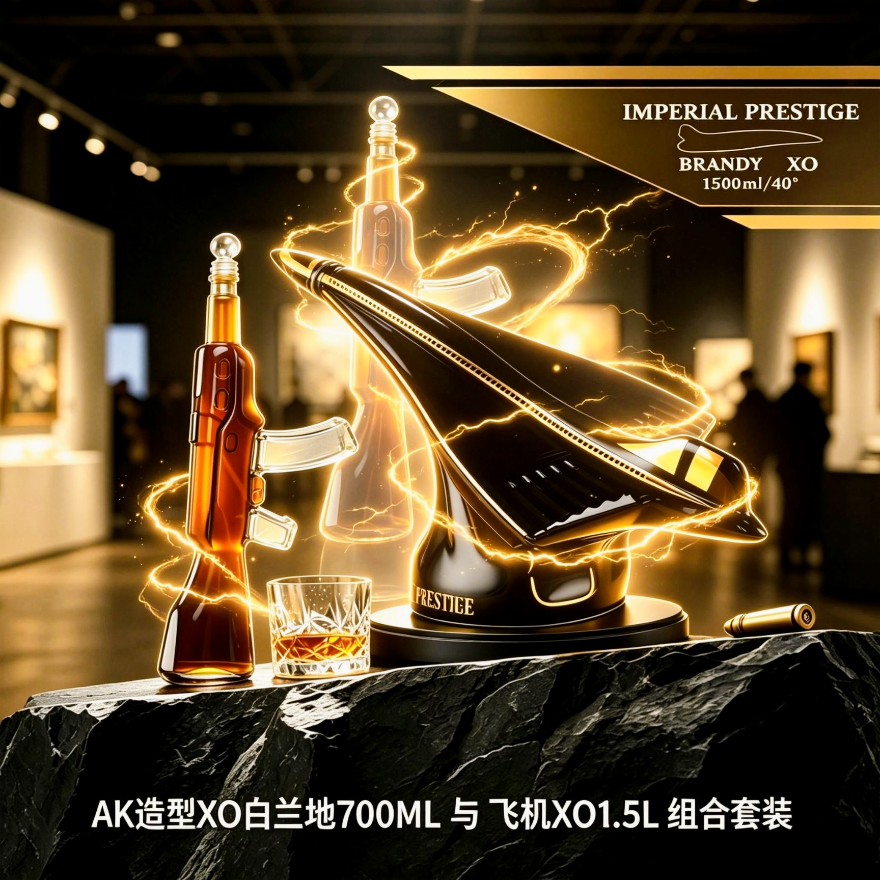 飞机XO白兰地 珍藏版洋酒1.5L 大容量3斤 陶瓷瓶设计