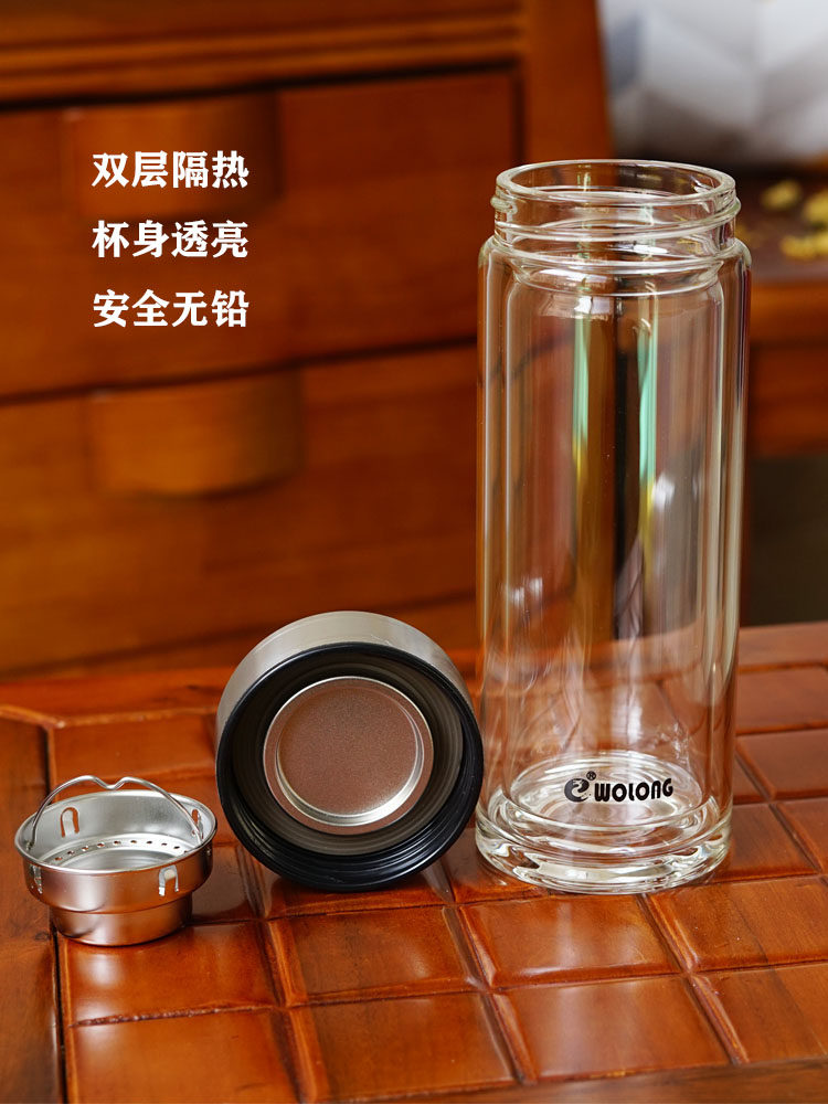 卧龙双层防烫加厚商务办公玻璃杯男士礼品水杯简约轻奢简约宫延风