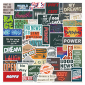 52张Vintage Collage Text行李箱贴纸防水滑板箱贴电脑吉他贴纸