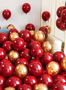 10寸圆形乳胶红色气球双层加厚生日派对室内带喜字防爆大汽球装饰