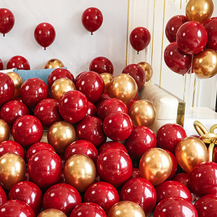 10寸圆形乳胶红色气球双层加厚生日派对室内带喜字防爆大汽球装 饰