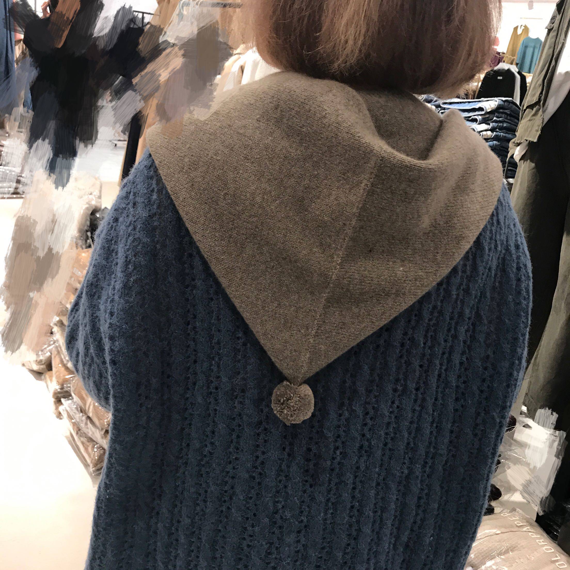 毛球羊毛围巾女围脖套连帽子一体针织保可拆领子秋冬羊绒披肩外搭