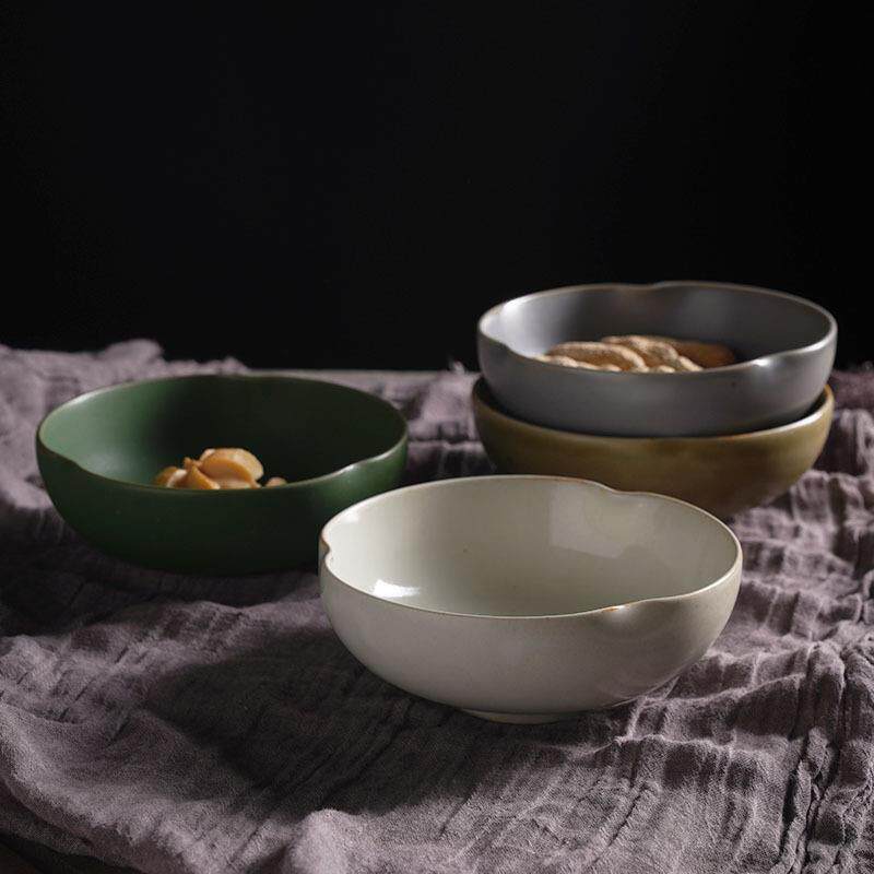 景德镇复古手工花边饭碗甜品点心碟创意陶瓷撇口零食坚果茶点碟