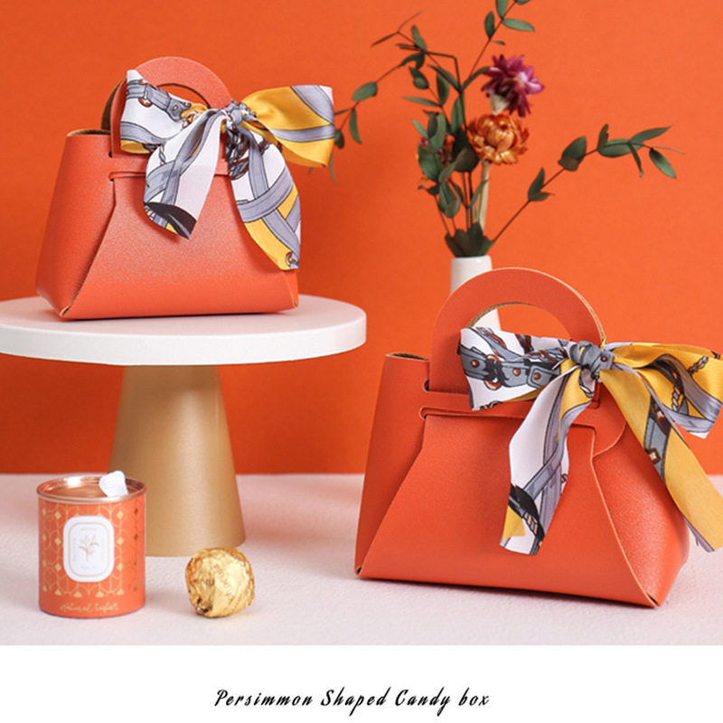 皮质喜糖盒ins风喜糖盒包装盒皮革糖袋子结婚礼盒高级感提手