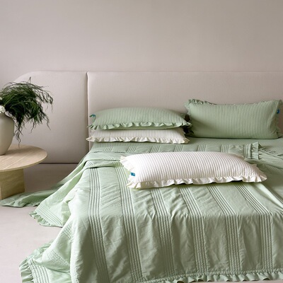 韩式缤纷马卡龙色密道绗缝夹棉荷叶边床盖夏季凉感透气夏被炕盖