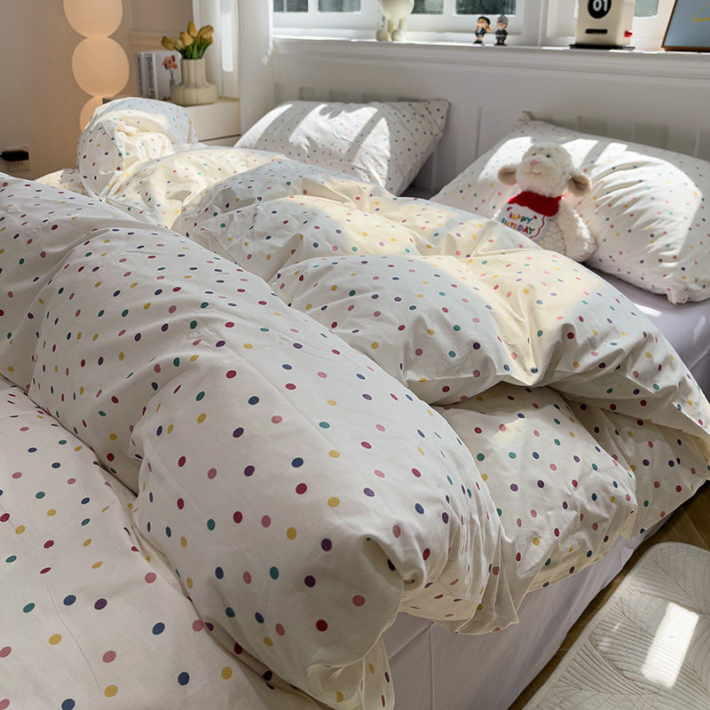 ins风格子条纹简约水洗棉四件套被套床单学生宿舍三件套床上用品