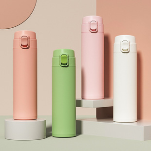 简约弹跳盖保温杯304不锈钢水杯车载真空杯礼品马卡龙杯子可