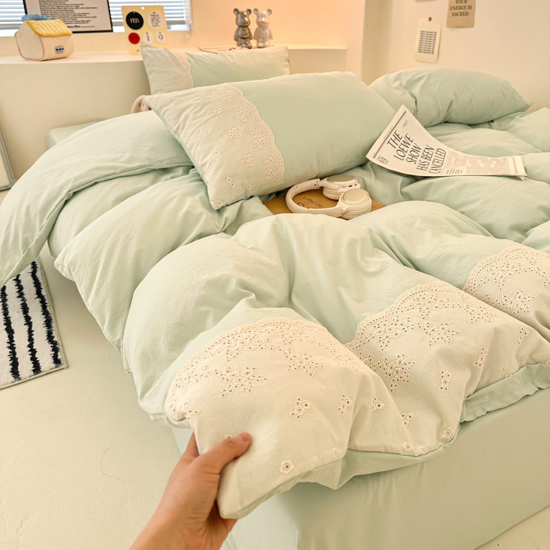 法式小清新纯棉蕾丝四件套A公主风韩版花边款全水洗棉奶油风被套