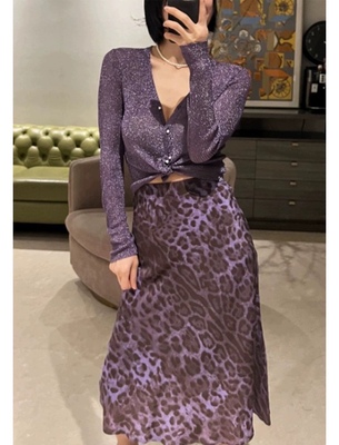 紫色豹纹砂洗双绉真丝半裙