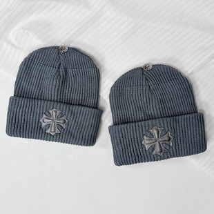 韩版梵文十字架针织帽男秋冬保暖厚款毛线帽百搭显脸小潮牌冷帽女