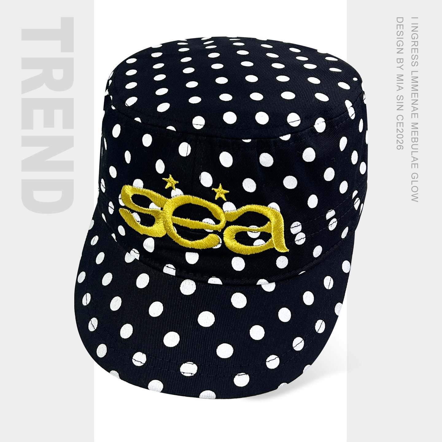 韩国简约波点刺绣字母平顶帽女加深大头围纯棉棒球帽百搭鸭舌帽子