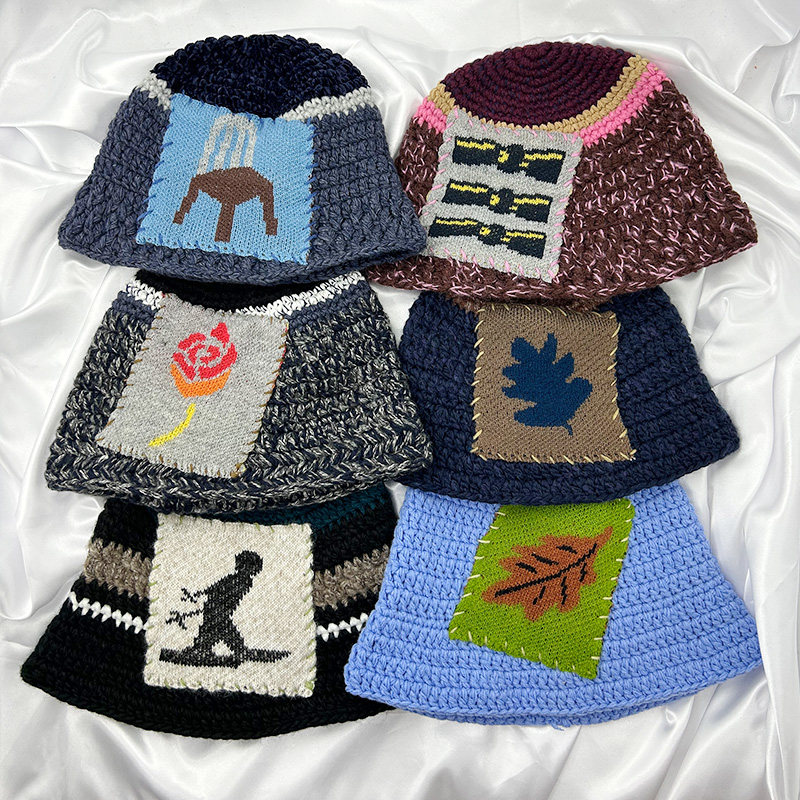 秋冬韩国小众布贴涂鸦情侣渔夫帽