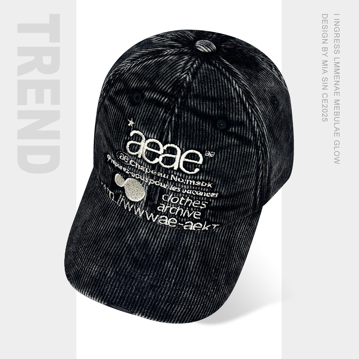 韩国aeae刺绣字母灯芯绒棒球帽子