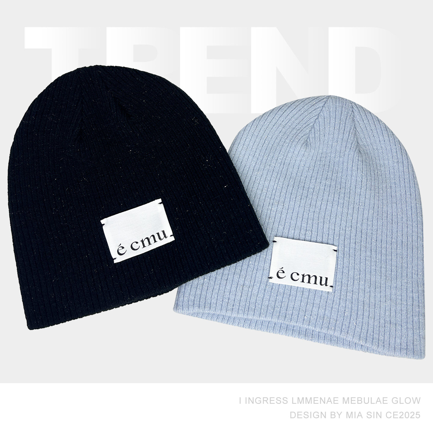 韩国混彩布贴字母秋冬针织冷帽女