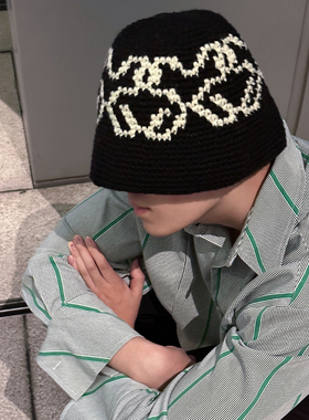 白敬亭同款手工钩织渔夫帽保暖毛线帽男秋冬美式冷帽加厚针织帽女