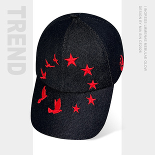 美式 复古牛仔刺绣星星和平鸽棒球帽男女街头嘻哈加深显脸小鸭舌帽