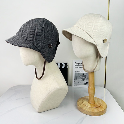 日系复古羊毛呢秋冬保暖飞行帽