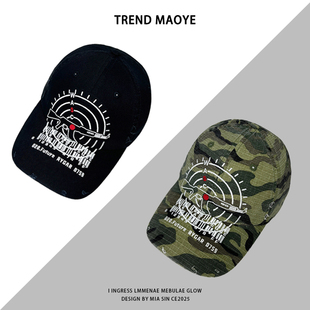 美式迷彩做旧靶心棒球帽男女户外街头嘻哈潮牌大头围宽檐鸭舌帽子