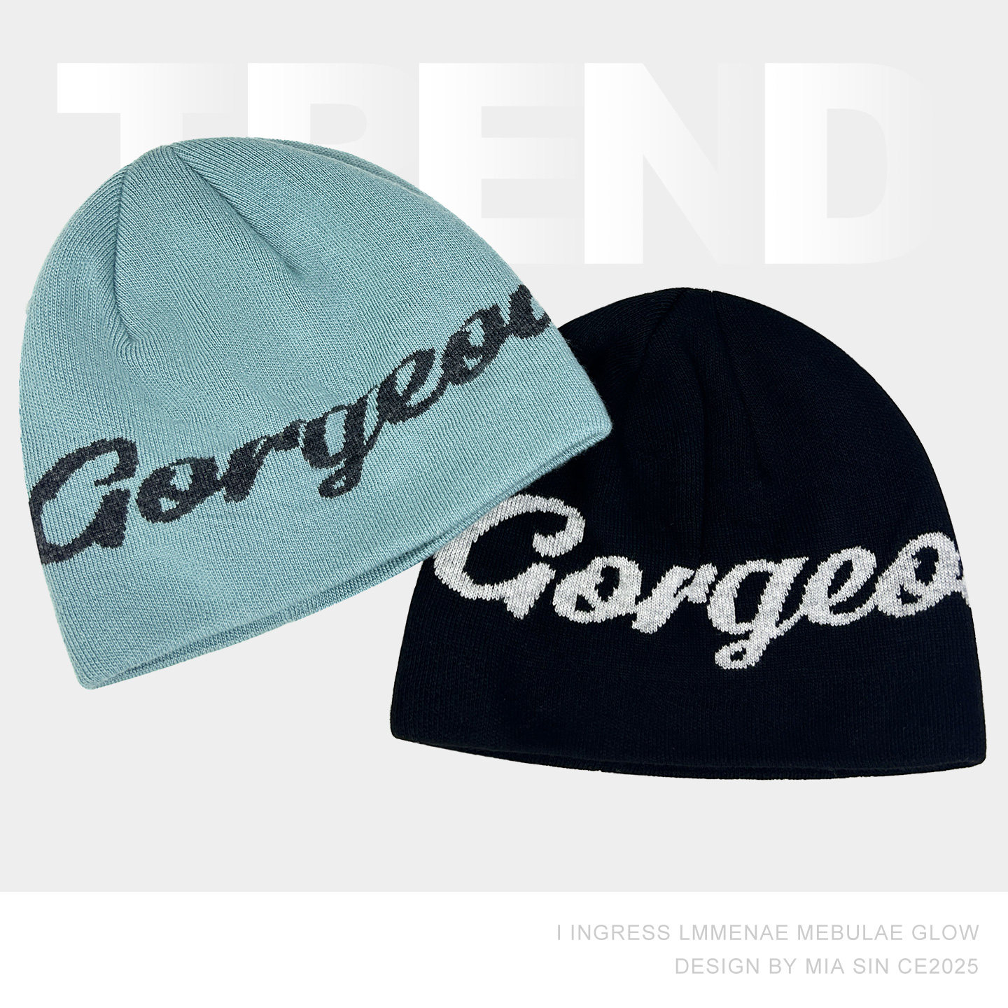 美式提花字母含羊毛针织帽子男女