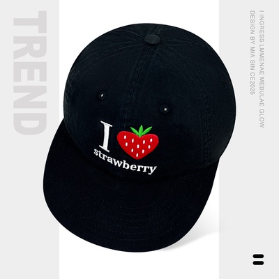 韩国ig博主可爱刺绣草莓鸭舌帽女
