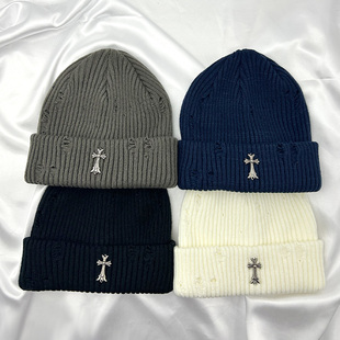 韩版复古十字架针织帽女2026秋冬新款保暖护耳毛线帽百搭冷帽男潮