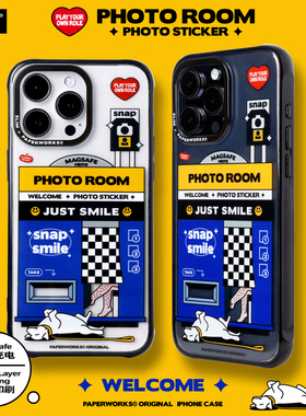 PAPERWORKS原创大头贴照相馆图案磁吸充电MagSafe适用于苹果iPhone16ProMax15Pro全包手机壳防氧化