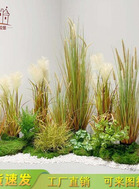 干花蒲苇草假花绿植盆栽婚庆家居装饰摆件狗尾巴草仿真花仿真芦苇