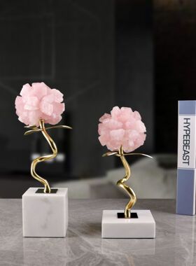 轻奢现代简约粉色水晶球白色大理石底座酒柜客厅装饰品家居摆件
