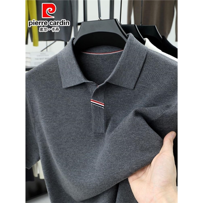 皮尔卡丹男士长袖T恤桑蚕丝羊绒POLO衫2025新款纯色休闲男款半袖
