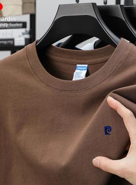 皮尔卡丹秋季纯棉长袖T恤男士时尚休闲百搭高档圆领卫衣打底男装