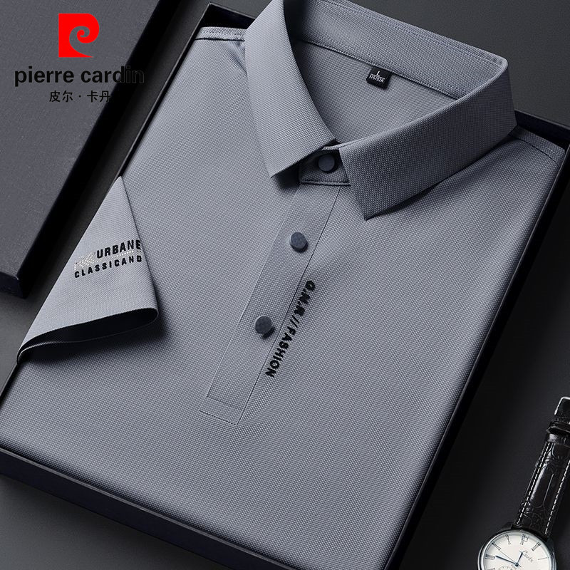 皮尔卡丹男装夏季冰丝短袖Polo衫男中年商务翻领桑蚕丝半袖t恤衫