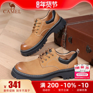 骆驼男鞋2025秋季新款复古休闲皮鞋男百搭真皮大头鞋低帮工装鞋