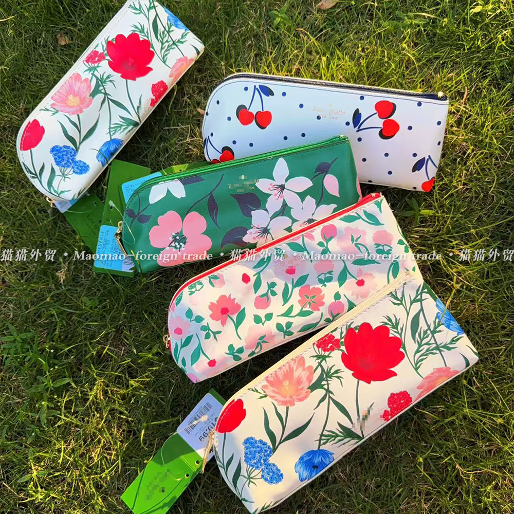 质感超好ks出口美国KS樱桃文具袋四件套 笔袋 收纳化妆包洗漱包