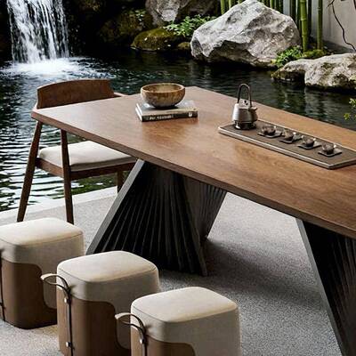 宋式美学国木白030408蜡泡木黑胡桃茶桌椅茶艺高端定风制茶台设计