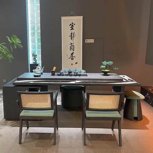 白蜡新中式实茶木桌轻奢现代岩xjscz板高级感客厅泡茶桌木桌书一