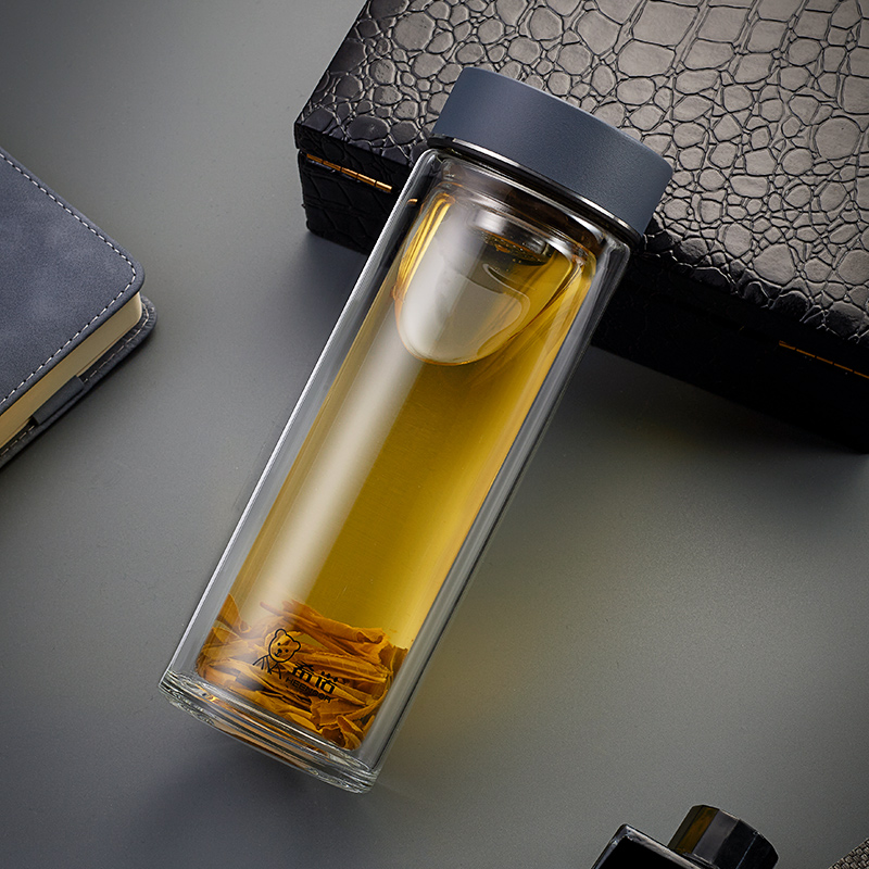 希诺办公室双层隔热泡茶玻璃杯