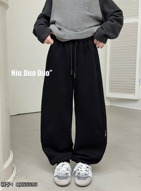 牛哆哆儿童针织裤2025冬款男女童加绒裤青少年一体绒束脚裤55595