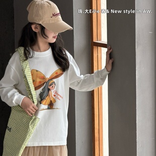 5618 女童休闲洋气上衣小女孩可爱长袖 大E小e儿童T恤2026春季 新款