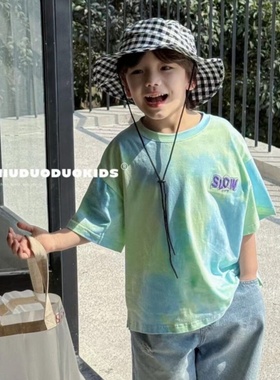 牛哆哆2024夏新款儿童宽松短袖男童扎染T恤女童韩版洋气潮t28681