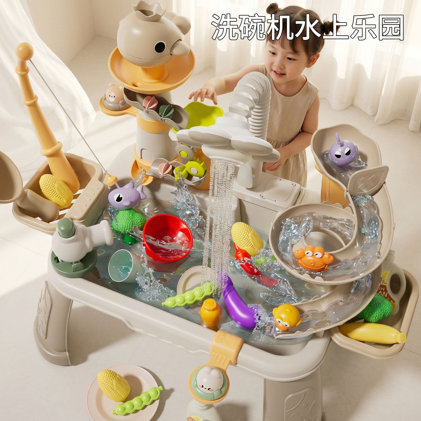 水上乐园大号宝宝戏水池玩具桌儿童洗碗机女孩厨房过家家2026新款