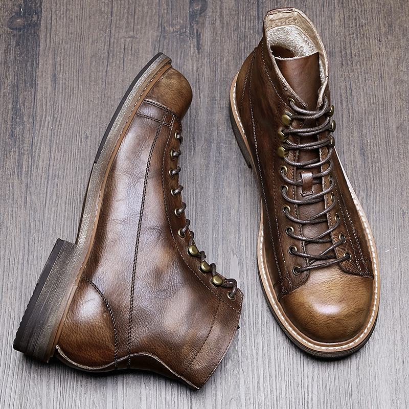 英伦风夏季薄款高帮全牛皮工装靴